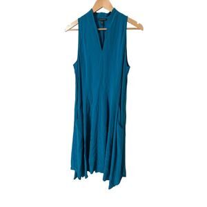 Eileen Fisher Turquoise‎ 100% Silk Pleated V-Neck Dress Small